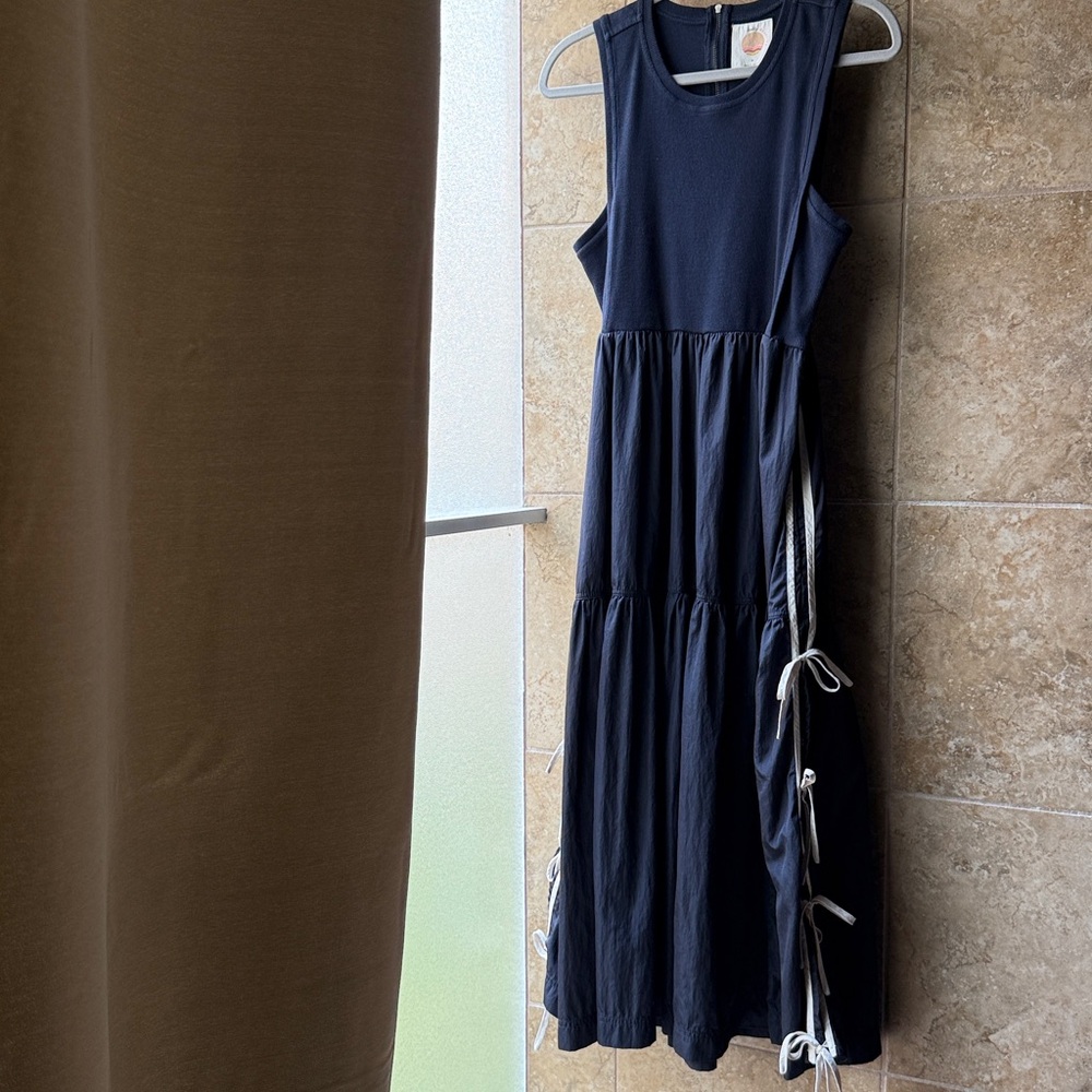 Daily Practice Bowline Midi Dress Anthropologie Track Stripe Side Ties Pockets - Picture 7 of 17